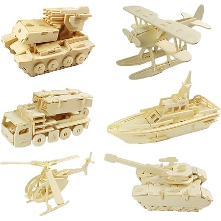 Amazon Seriction 立体 恐竜 動物 木製 パズル 3d 立体パズル セット カラー 無色 工作 キット Diy 子供 大人 作る おもちゃ 知育玩具 玩具 模型 インテリア 置物 乗り物 戦闘車 陸 海 空 戦闘車タイプa