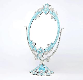 Espejo De Tocador, Espejo De Tocador Grande con Soporte, Espejo De Tocador De Doble Cara, Rotación Libre De 360 Grados, Elegante, Ideal para Dormitorio, Espejo De Belleza De Mesa(Color:Azul)