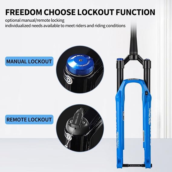 Mountain Bike Suspension Fork 26 27.5 29 Air Fork Travel 100mm Thru Axle 15x110mm Boost Bike Fork 1-1/2'' Tapered Rebound Adjust Disc Brake Front Fork Lightweight(Black Manual,26'')