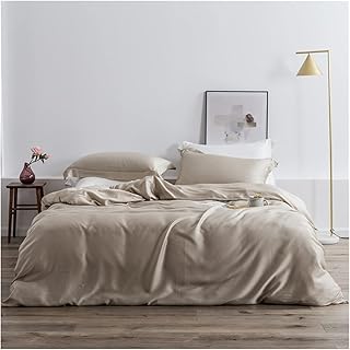 UBDVBMYZ Lujo Azul Oscuro 100% Seda Juego de Ropa de Cama de Seda Premium Colcha de Seda Conjunto Hoja Plana pillowcace Reina Rey Rey Hoja Ajustada(4,Queen)