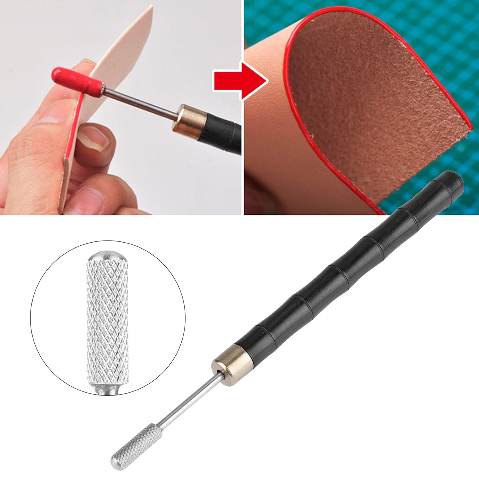Fyearfly Penna per tintura Bordo in Pelle Manico in Legno di Sandalo Bordo Superiore in Acciaio Inossidabile Penna a Rullo per tintura a Olio Finitura per Cintura Artigianale in Pelle Fai-da-Te
