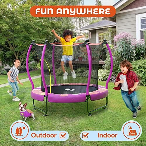 Happin 55” Toddler Trampoline, Indoor & Outdoor Playset Ages 1-8, 5FT Kids Trampoline, Ultra Safe Mini Trampoline for Kids with Safety Enclosure Net, Gifts for Birthday Boys & Girls, Basketball Hoop 9 61AFeSmPn L. AC