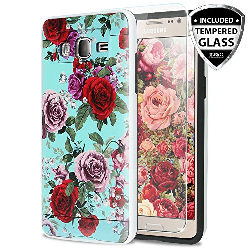 Galaxy On5 Case With TJS Tempered Glass Screen Protector Included, Dual Layer Shockproof Hybrid Armor Drop Protection Metallic Brushed Finish Case Cover For Samsung Galaxy On5/G550 (Rose)