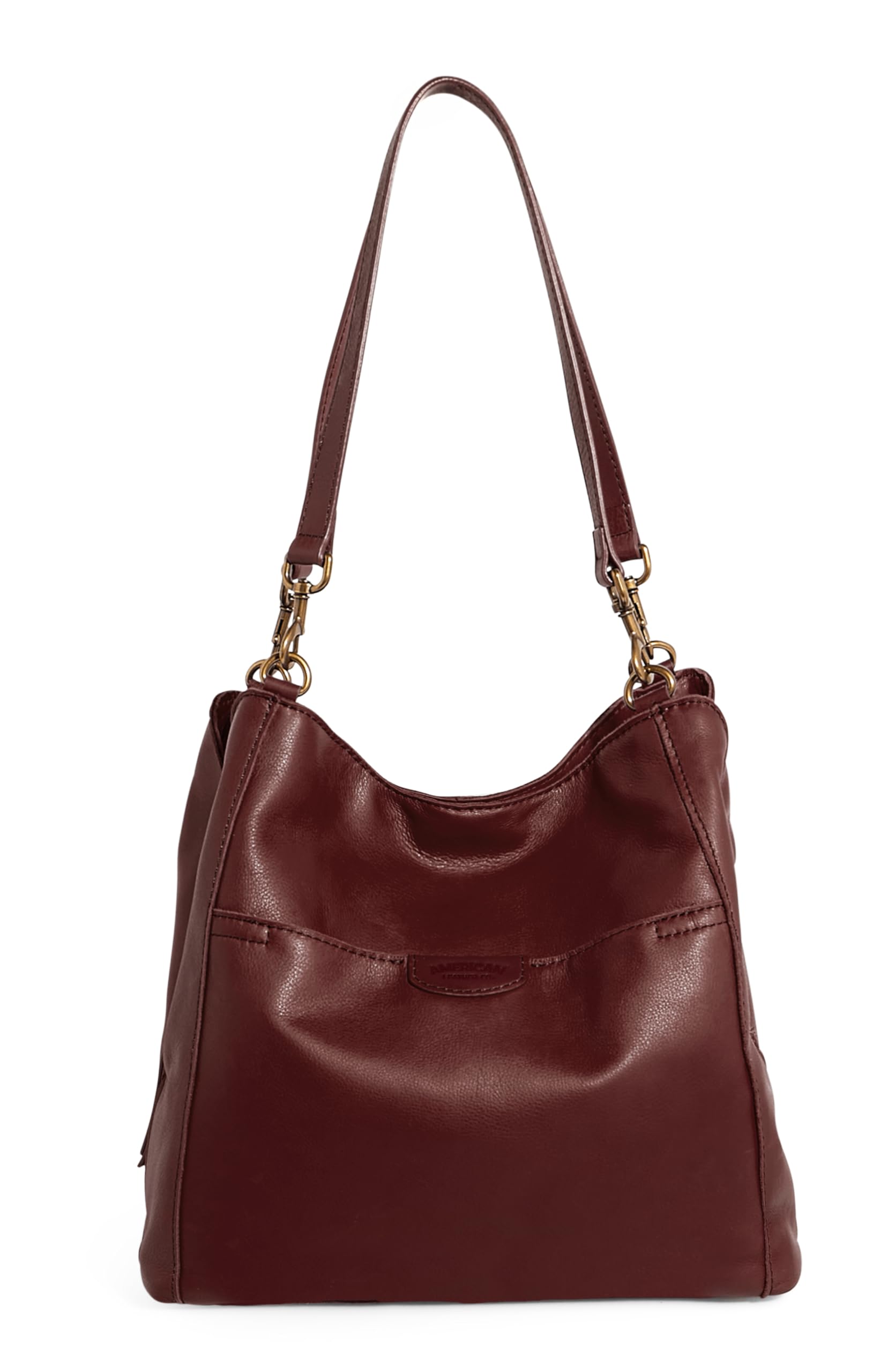 American Leather Co. Austin Triple-Entry Bucket Bag, Cordovan Brown, Hobo Shoulder Bag for Women with Center Zip, Slip Pockets & Removable Shoulder Strap, Functional & Fashionable Handbags for Women