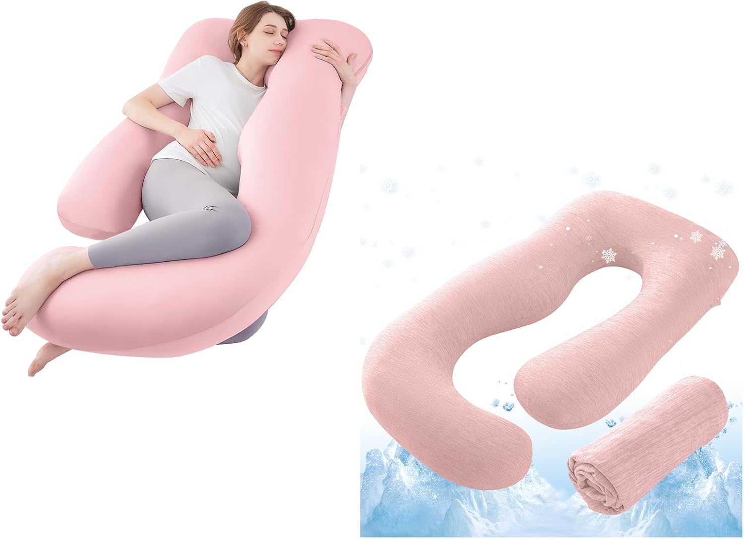 Sasttie Pregnancy Pillow Cooling Light Pink, Cooling Maternity Pillow Cover Fits 55/57 Inch Pregnant Pillow, Blush