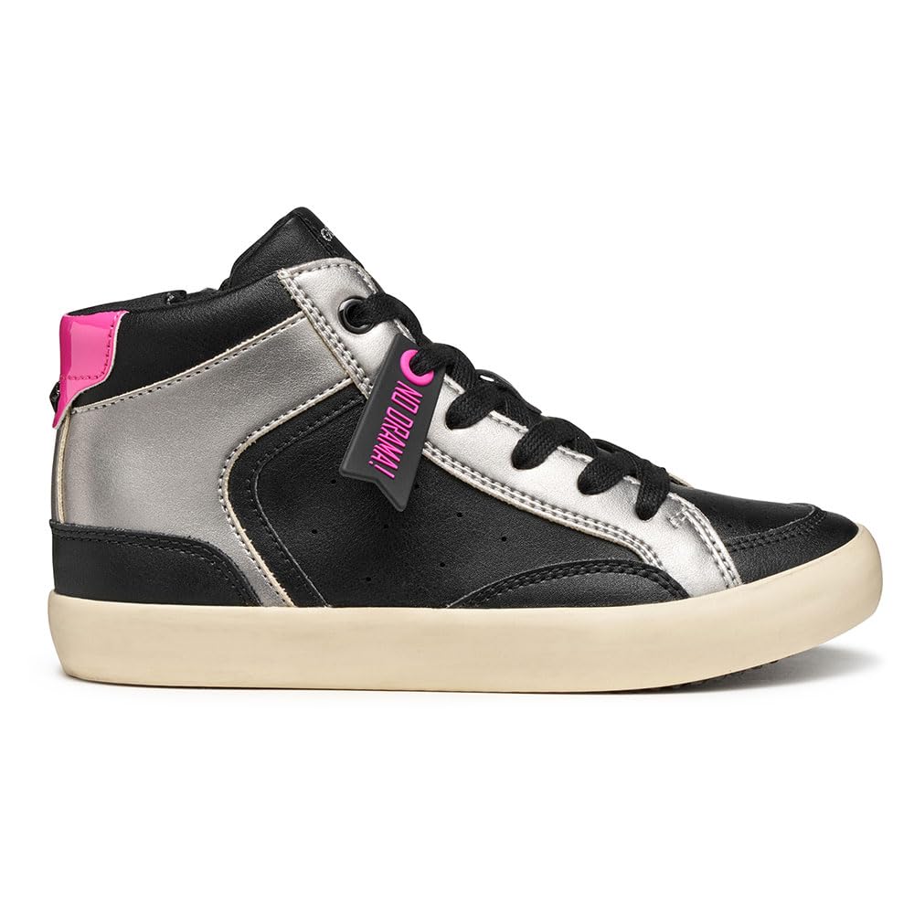 Geox Girls J Gisli Sneaker, Black Fuchsia, 1.5 UK