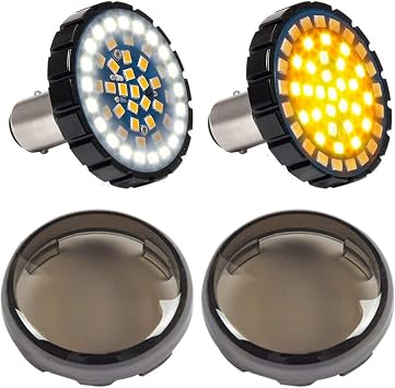 1157 Front LED Turn Signal Lights, 2 Inch Bullet Running Light with Smoked Lens Cover fits Harley Sporster 1200, Dyna, Road King, Street Glide, Softail 2020