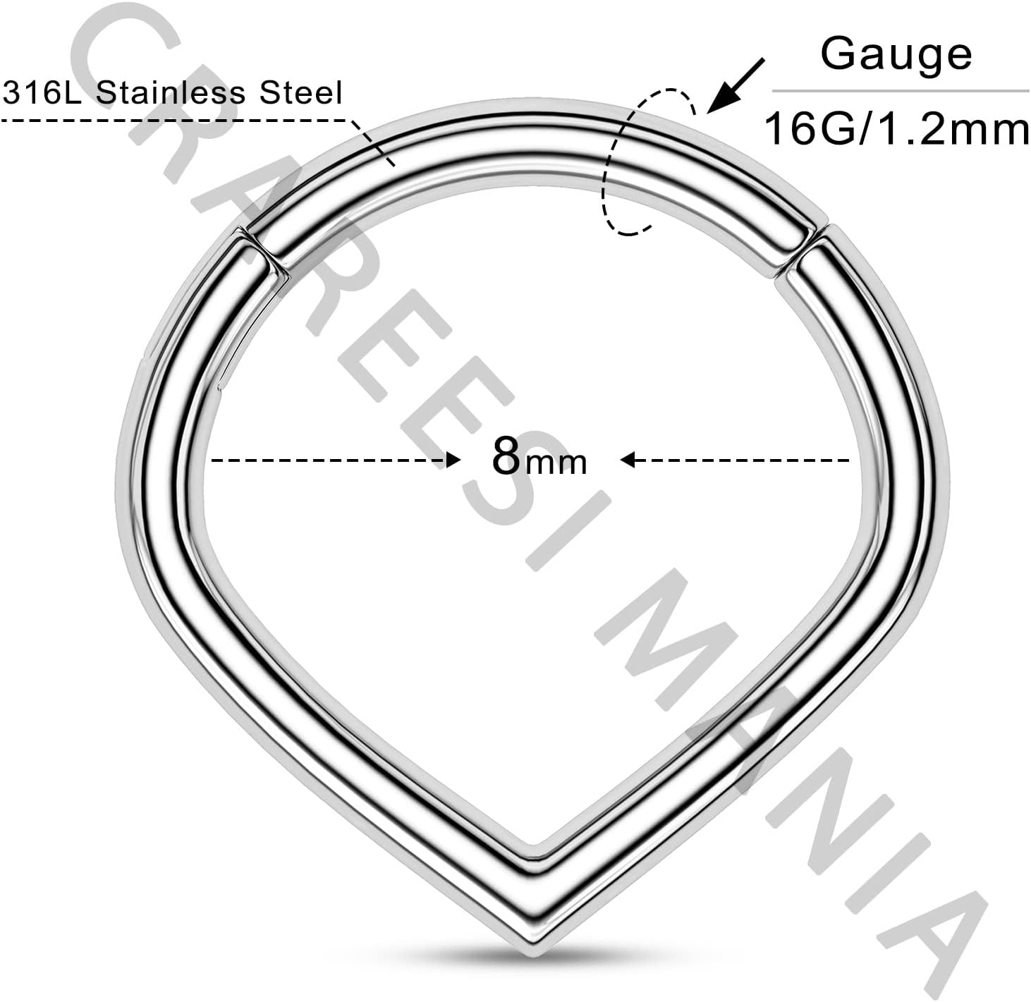 CM Crareesi Mania Teardrop Septum Rings 316L Surgical Steel Septum Nose Hoop 16G Daith Earrings Septum Clicker Ring Helix Tragus Conch Piercing Jewelry - Image 6
