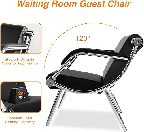 Miniatura 128 de Silla de sala de espera con reposabrazos, 2 asientos, de piel sintética, color naranja, negro, muebles de oficina, asientos de invitados, vestíbulo