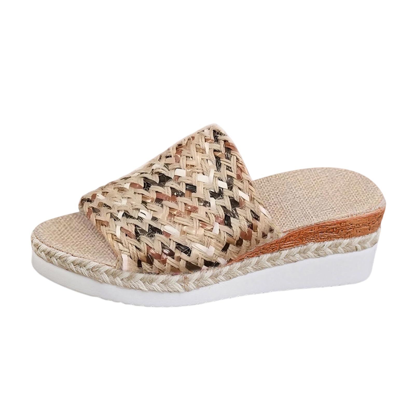 Pantofole Donna Estive Sandali con Zeppa in Tessuto e Suola Antiscivolo Design Semplice Fascia Larga Tomaia Traspirante per Uso Quotidiano