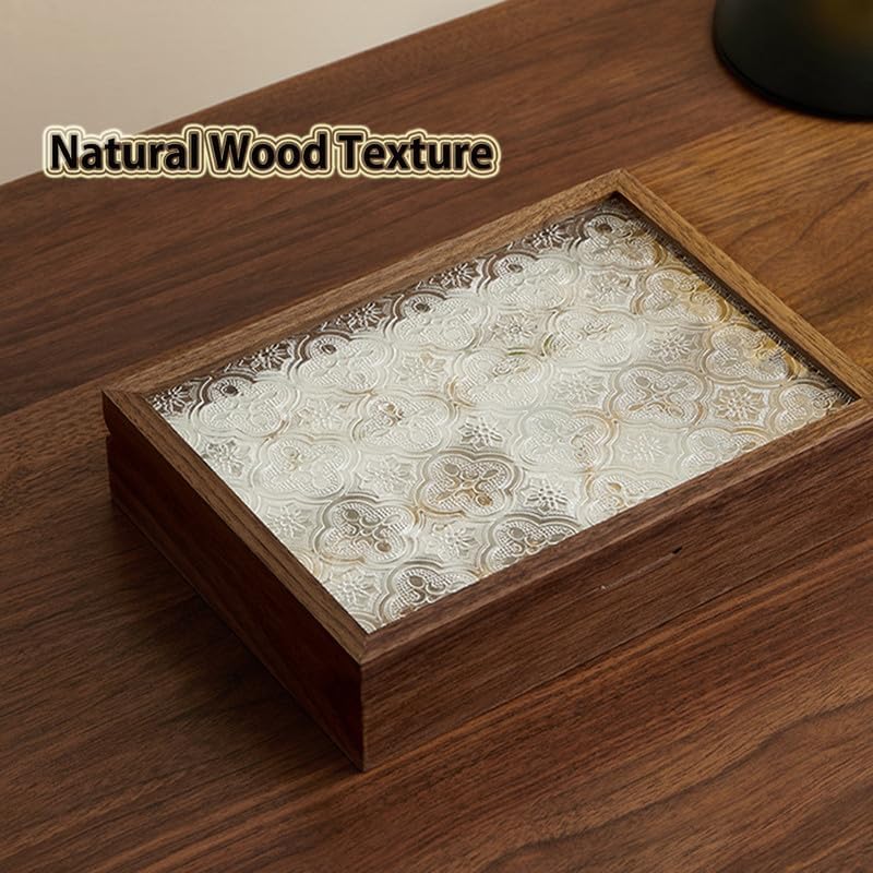 Walnut Jewelry Organizer Box, Begonia Acrylic Lid Wooden Storage for Rings Earrings Bracelets