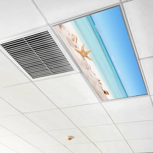 Miniatura 3 de Paquete de 4 cubiertas de luz fluorescente para luz de techo, conchas de fresa de playa de verano, cubiertas de luz para aula, oficina, hogar, 4 x 2