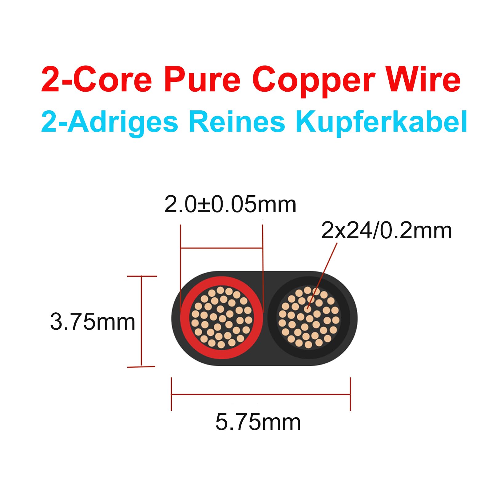 AUPROTEC KFZ Kabel 2x2,5 mm² 50m rond FLRYY | Rond kabel voertuigkabel/voertuigleidingen voor verschillende toepassingen | 2-polig kabel geschikt voor aanhangwagens