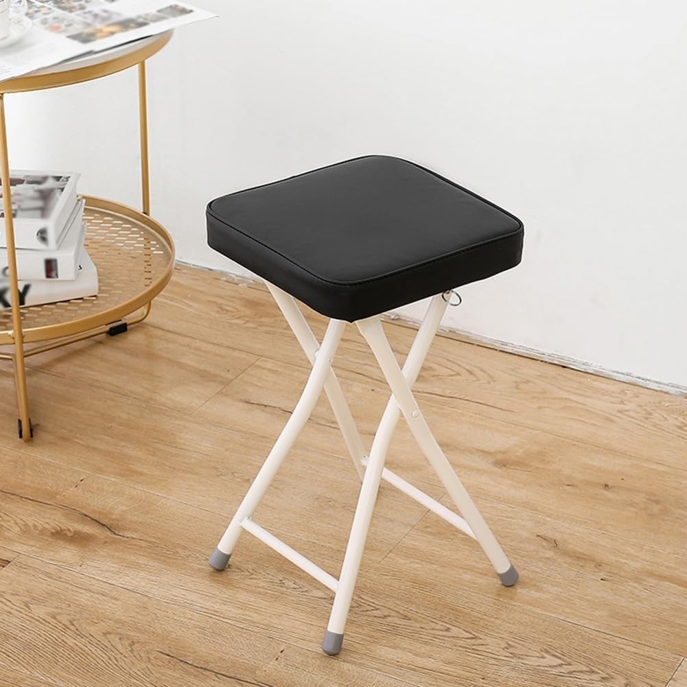 Square PU Padded Folding Bar Stool Backless Foldable Kitchen High Stool Counter Height Breakfast Chair(Black)