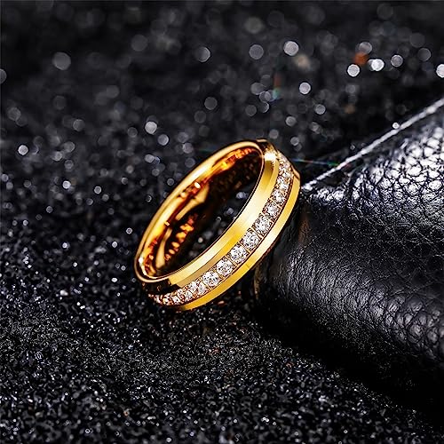 8mm Men's Tungsten Carbide Wedding Band With Cubic Zirconia - High Polish, Comfort Fit (Silver/Gold Options)