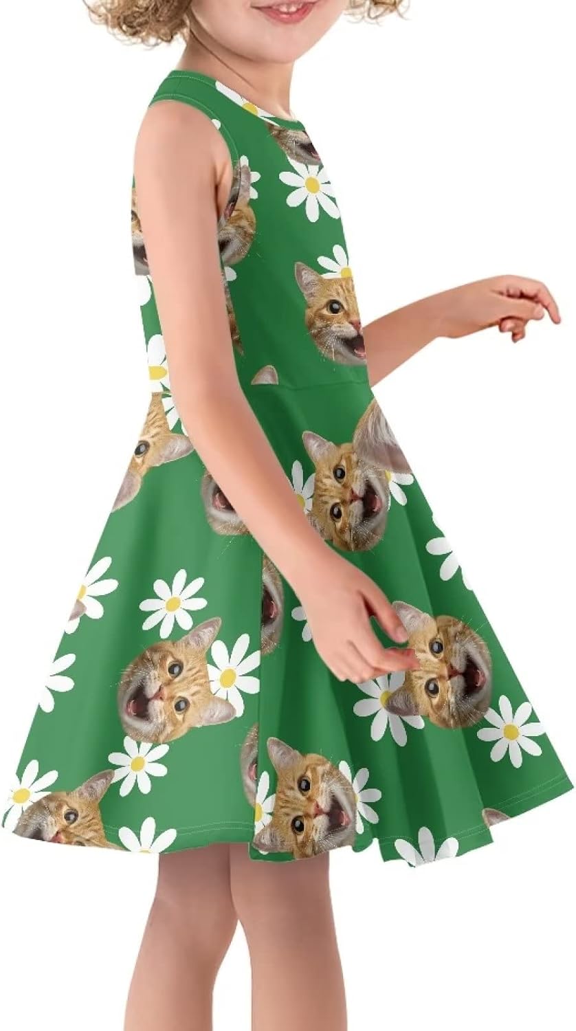 Modysero Print Girls Twirly Swing Tank Sundress Causal High Waist A Line Skater Dress for 3-16 Years Old