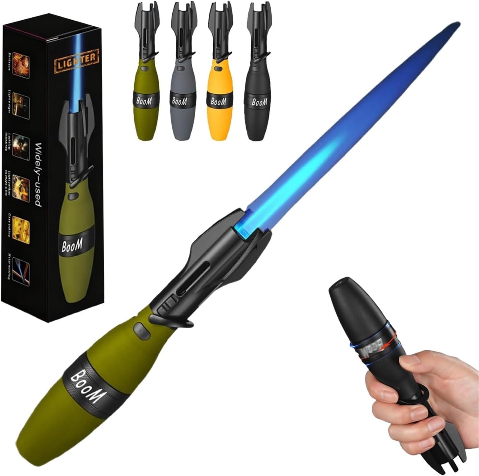 Creative Rocket Fidget Lighter, Adjustable Windproof Blue Flame Torch Lighter with Safety Lock, Cool Rotation Lighters with Refillable Butane Lighters for Men BBQ Camping(Green-a)