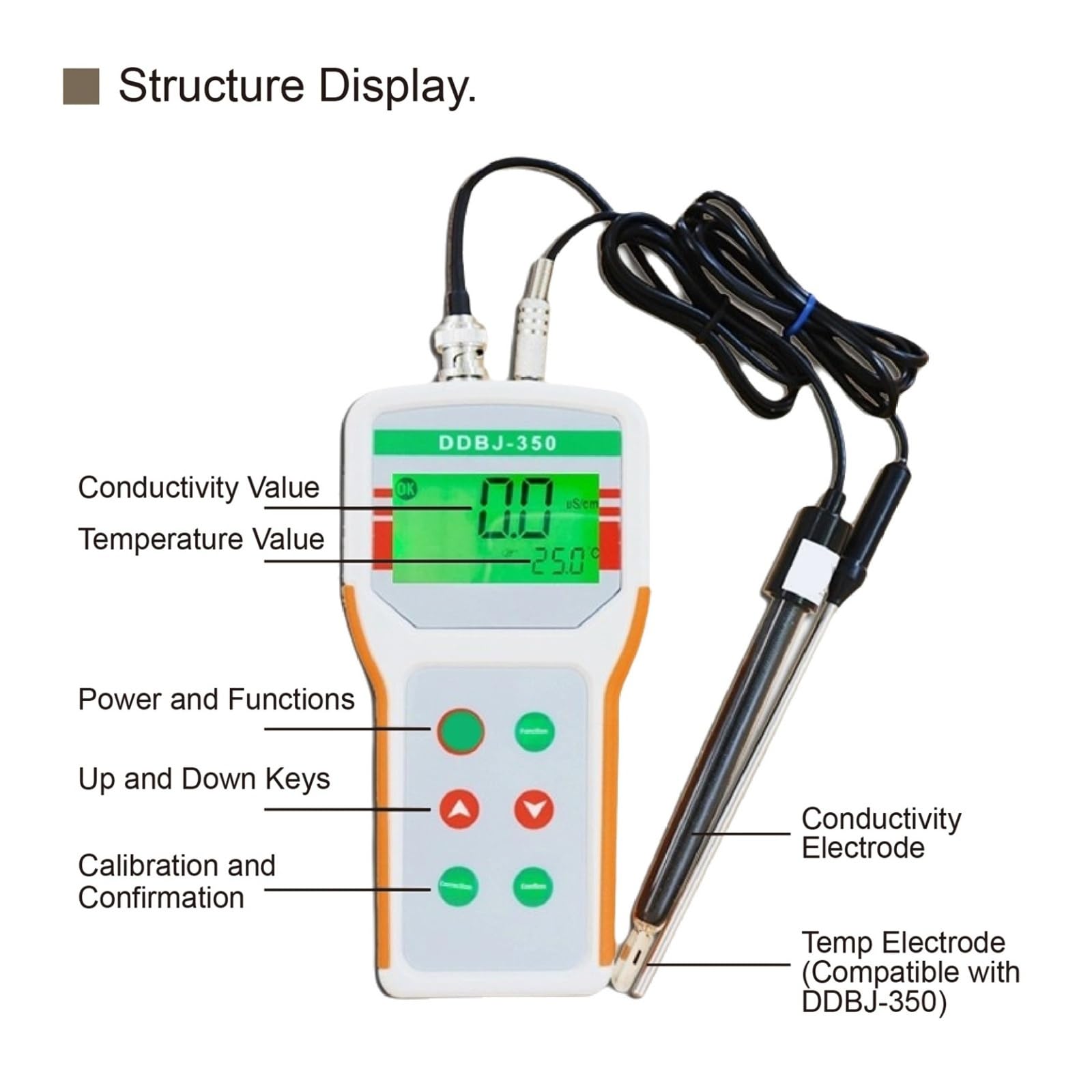 Medidor de conductividad portátil DDBJ-350, comprobador Digital de conductividad del Agua for análisis de Calidad del Agua.