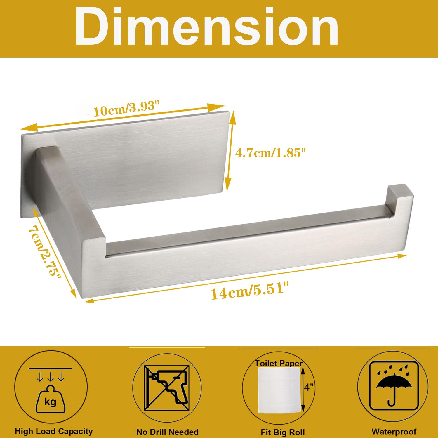 Toilet Paper Holder, Self Adhesive Tissue Holder Stainless Steel Rustproof Paper Roll Holder, No Drilling Easy to Install, Toilet Paper Rack Suitable for Office, Bathroom (Brushed Nickel) — Amazon image 7