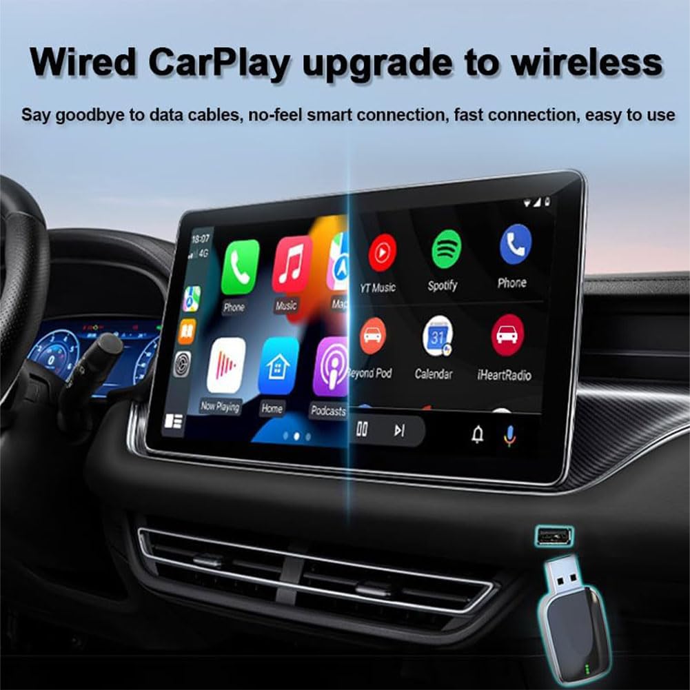 CarPlay Adaptador Inalámbrico para Jeep Wrangler 2018-2025, Cable a Sin Cable, Rápida Conexión, Adaptadores Inalámbricos Carplay 2 en 1 Android