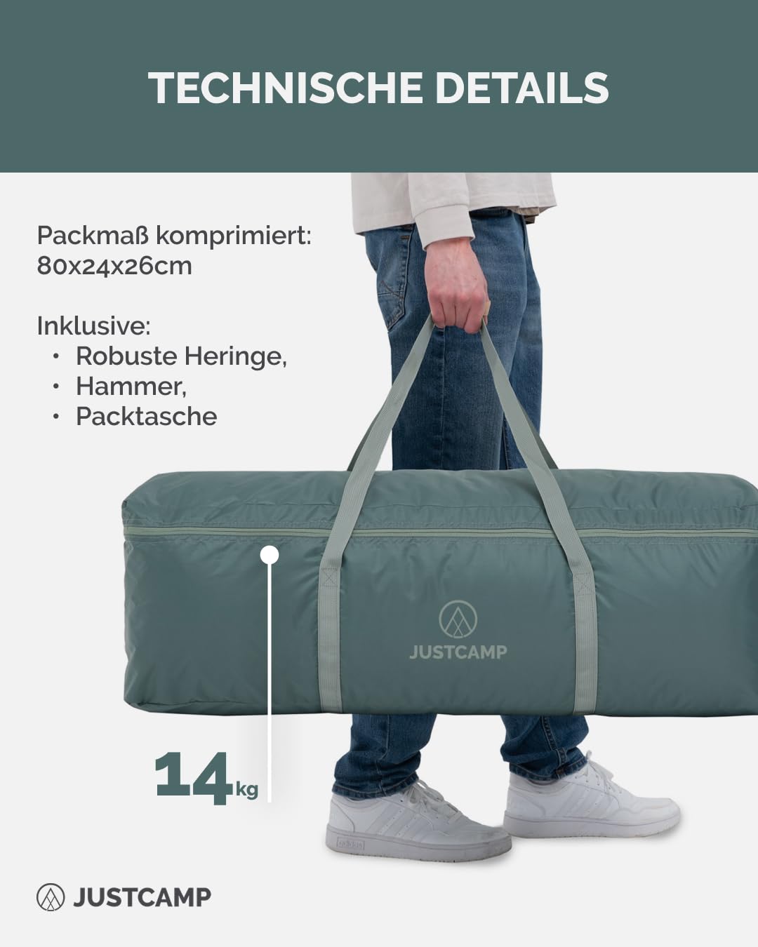 JUSTCAMP Bell 10 Tipi Tente - Tente de Camping extérieure 10 Personnes/Places, 4 Saisons, familiale, imperméable, Premium XXL géante - 5 x 5 x 3 m - 14 kg - Menthe