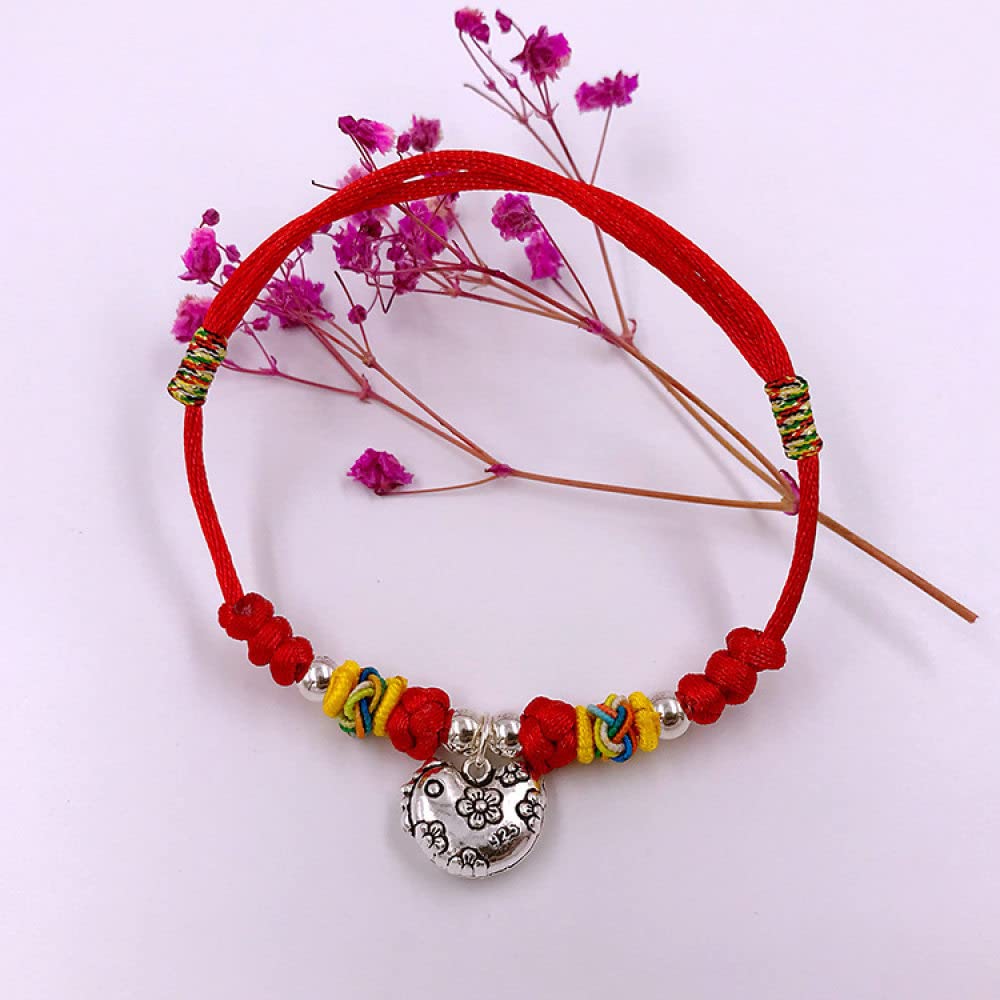 Bracciale rigido in argento for donna, bracciale intrecciato in corda rossa con ciondolo animale in argento S925 simpatico pulcino braccialetti dell'amicizia regolabili gioielli etnici fortu