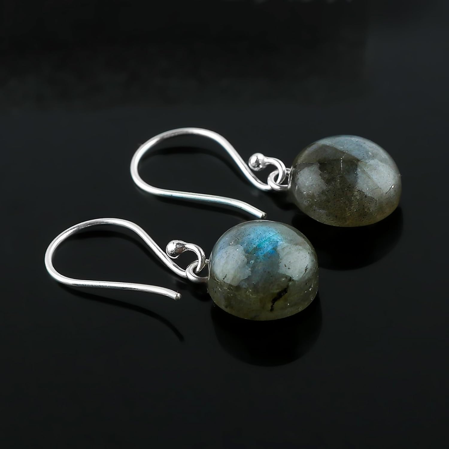 925 Sterling Silver Earrings for Women, Multi Flash Labradorite Dangle Earring, Natural Gemstones and Crystals Cabochon, Healing Stones, Handmade Jewelry, Minimalist, Birthday, Gifts for Her - Image 2