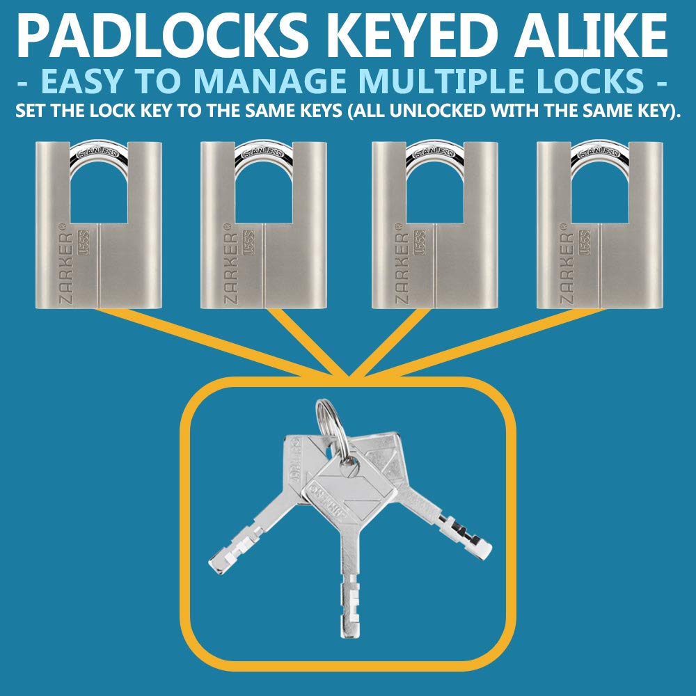 2個セット Zarker J45 keyed Alike Padlocks Zarker keyed Alike Padlocks, Heavy Duty Stainless Steel