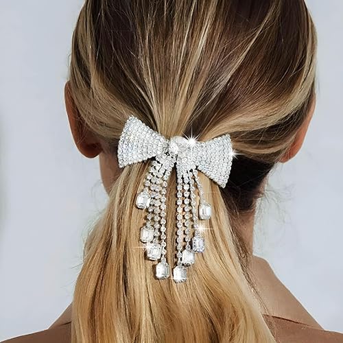 Pinzas para el cabello con lazo de cristal con lazos de diamantes de imitación plateados para boda, novia, regalo de fiesta de graduación
