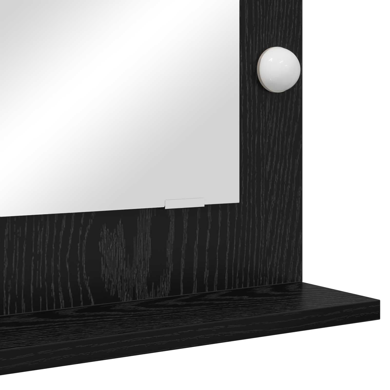 LED Schminkspiegel Schwarz Eichen-Optik 70 x 50 x 18 cm, USB Flachspiegel für Bad, Kosmetik und Rasur, warmweißes Licht im Innenbereich