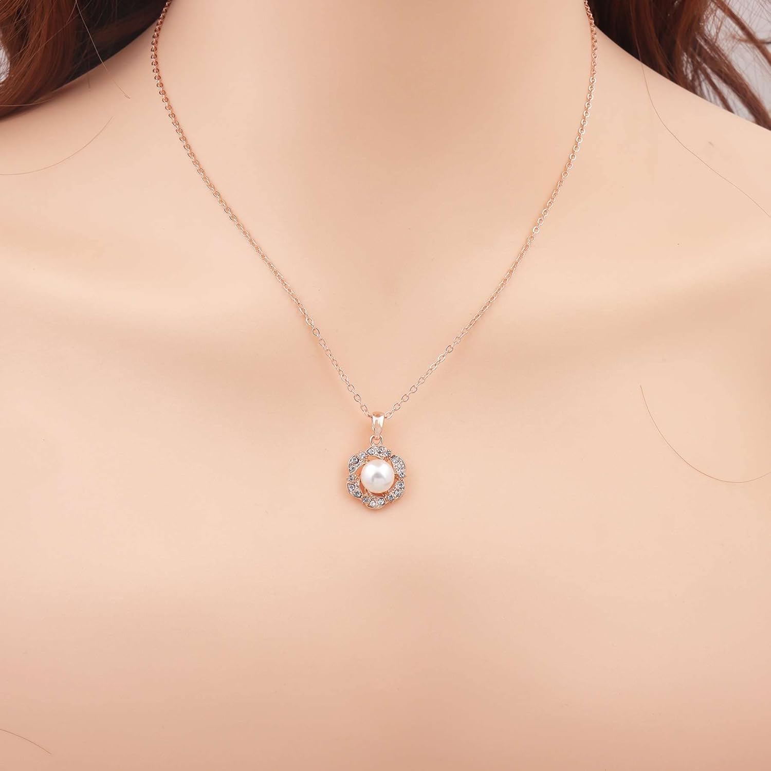 Bridesmaid Jewelry Set for Women 18K Gold & Silver & Rose Gold Plated Flower Pendant with Pearl Necklace Earrings Bracelet Set,Bridesmaid Gift for Wedding & Proposal/Party/Prom Gift