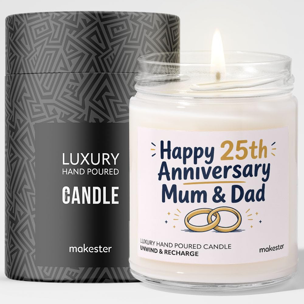 25th Anniversary Candle Gift for Parents - Luxury Soy Wax Candle - Vanilla, Jasmine, Sugared Almond - Makester โ image 1