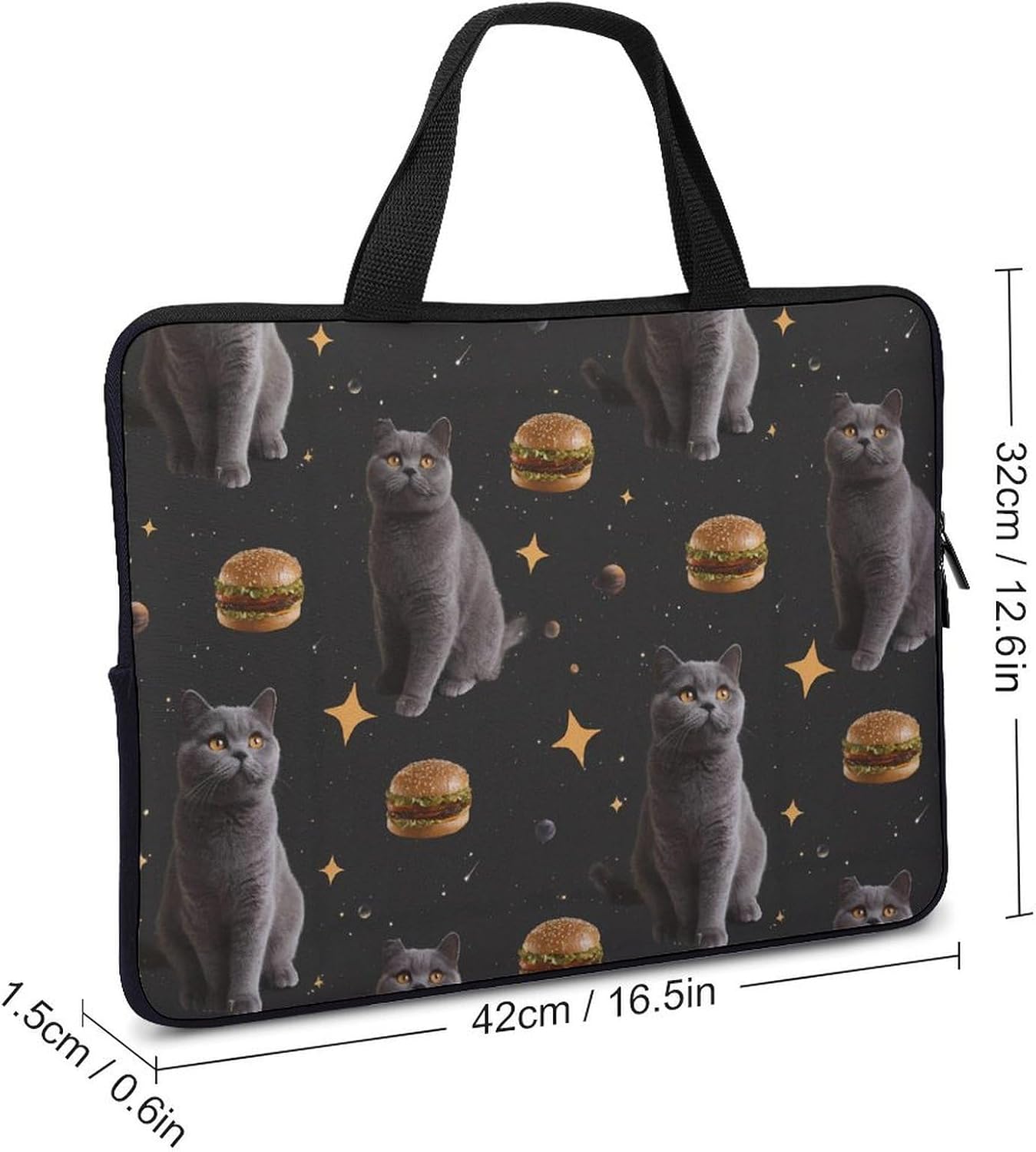 Funny Cat Hamburgers Laptop Tote Bag Computer Protective Handbag Briefcase Notebook Carrying Case image 3