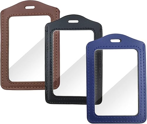 Paquete de 3 soportes para tarjetas de identificación verticales con ventana transparente de doble cara, soporte transparente impermeable para
