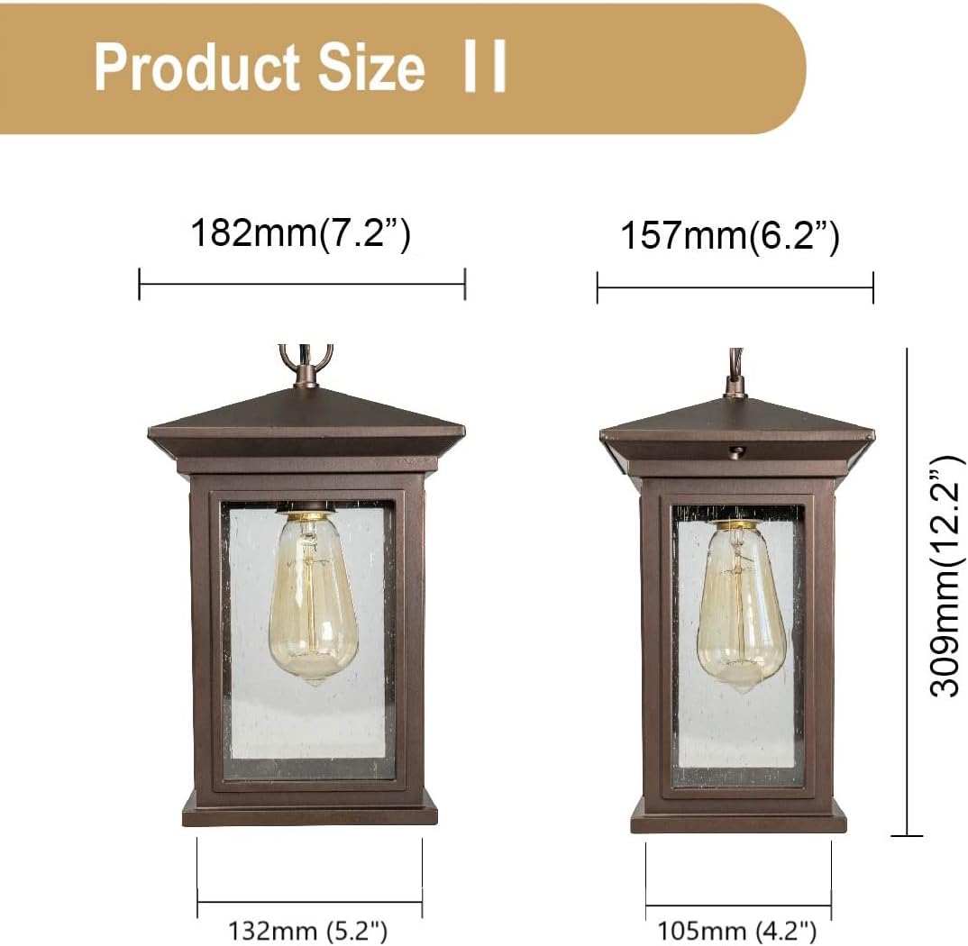 Outdoor Hanging Lantern, Waterproof Pendant Light with Clear Seeded Glass, Oil Rubbed Bronze Finish, E26 Socket, Classic Porch Ceiling Light for Patio, Corridor, Entryway
