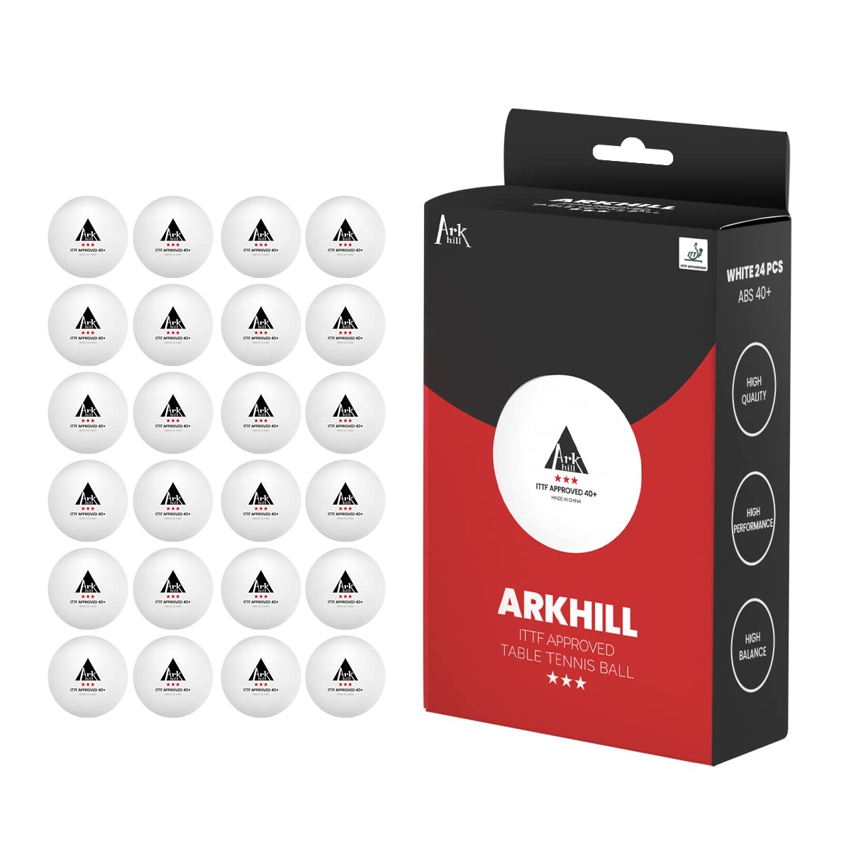 ARKHILL 3 Star Ping Pong for Table Tennis, ITTF Certified Professional 40+ Balls, Practice, Training, or Competition Use, White or Orange 40mm Ball Bulk Sets, High Performance 4 Pack 