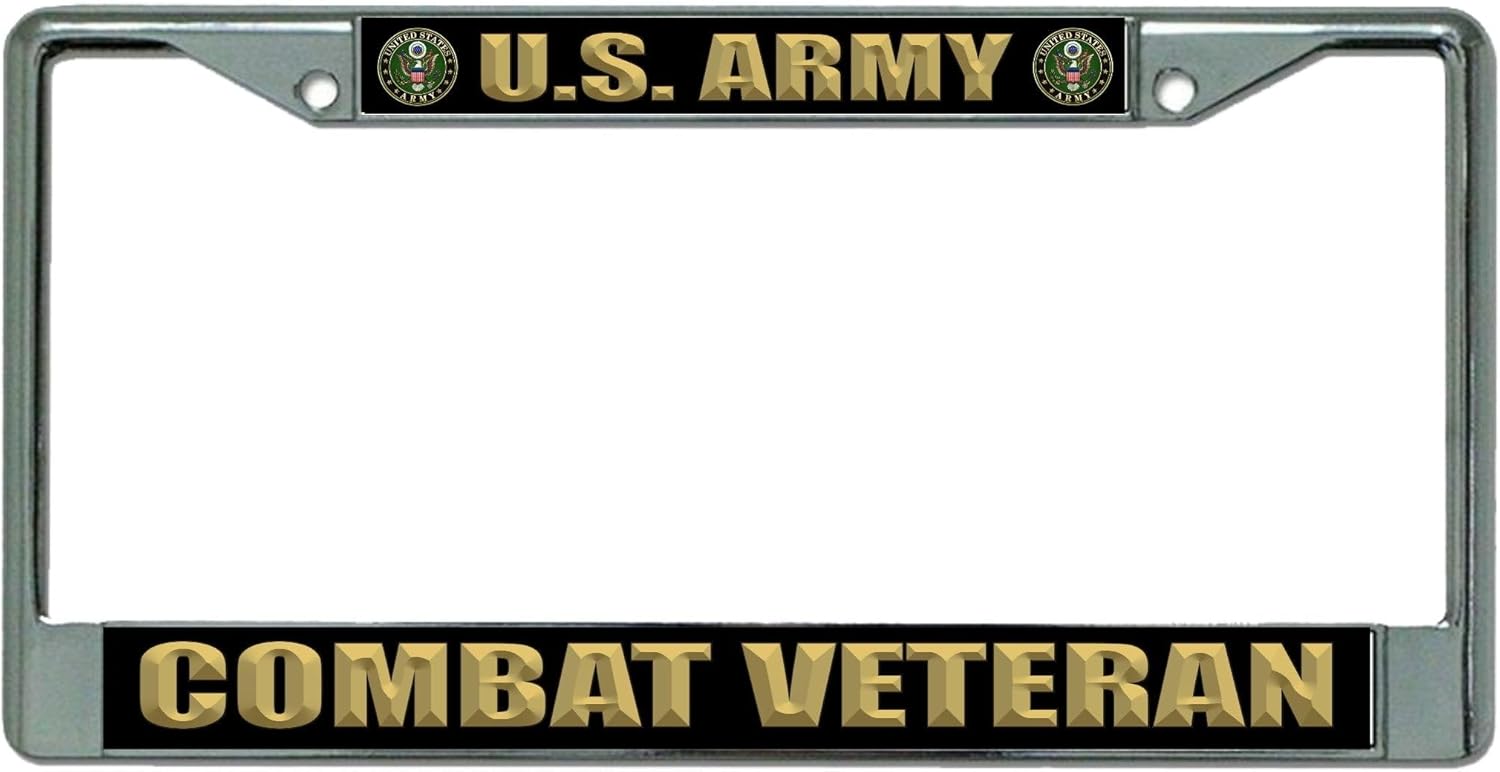 U.S. Army Combat Veteran Chrome License Plate Frame