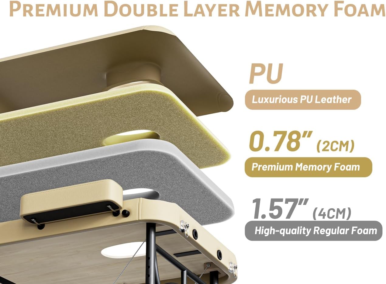 3 Fold Professional Massage Table Portable Hold Up to 1100LBS Cream image 2