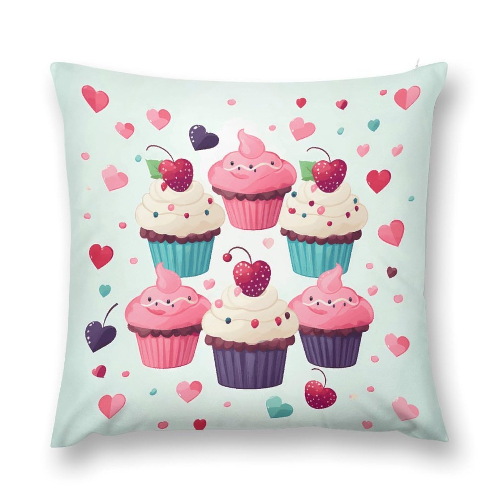 asbwuo Plush Pillow Case Cupcake Candy Hearts Sweet Decorative Throw Pillowcase Soft Cozy Cushion Pillow Cover for Bed Couch Sofa
