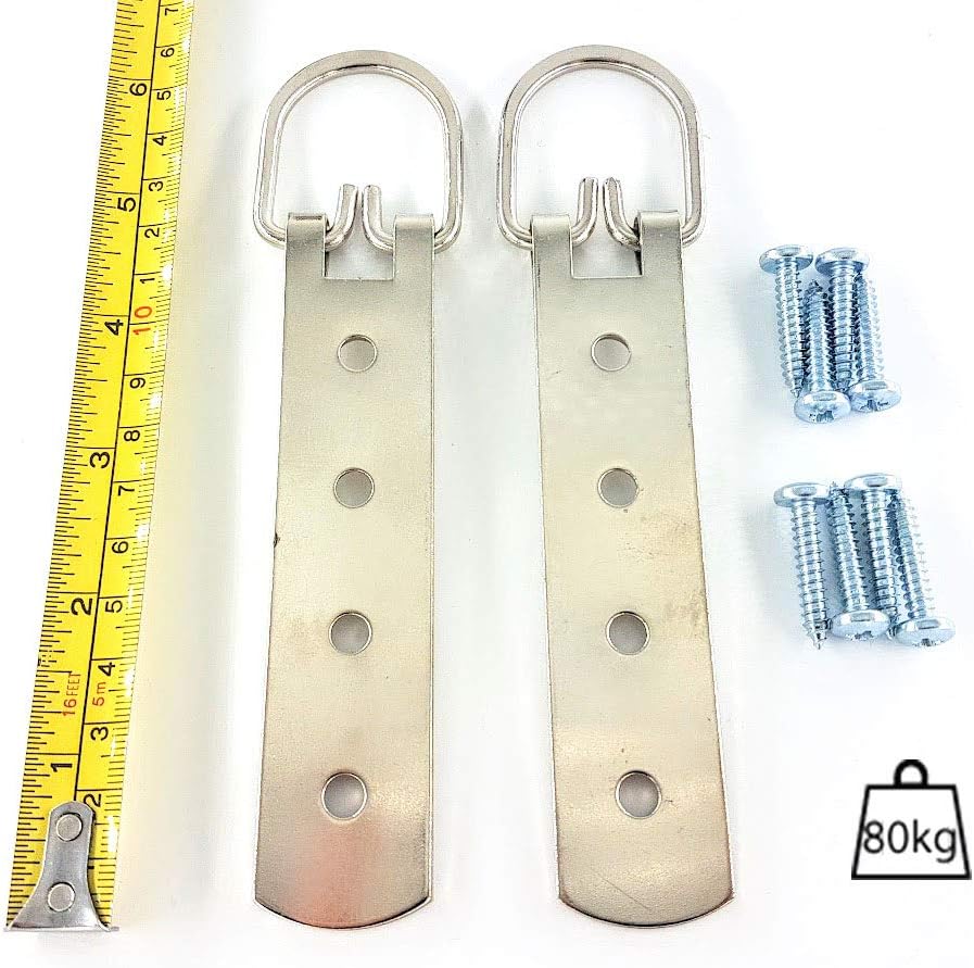 SUPER HEAVY DUTY PICTURE/MIRROR HANGERS D RINGS x 2-165mm/6.5" - Screws Included - Up to 80KG