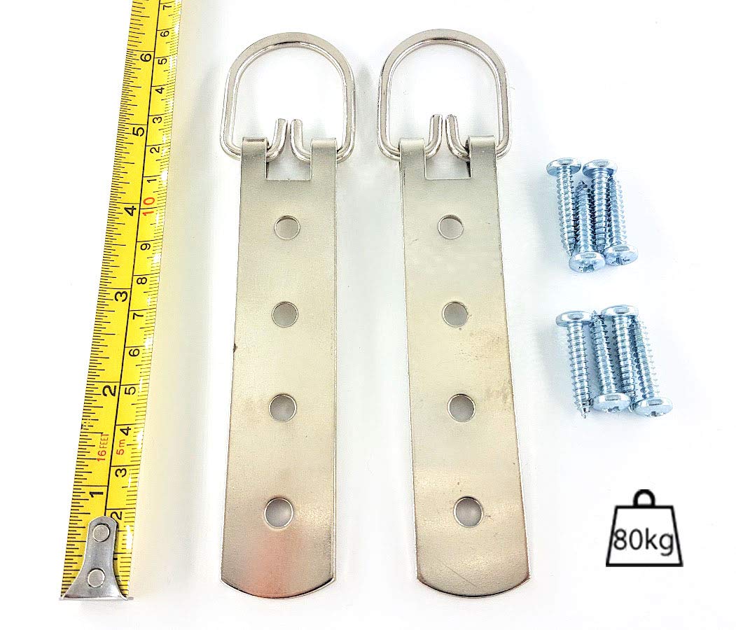 SUPER HEAVY DUTY PICTURE/MIRROR HANGERS D RINGS x 2-165mm/6.5" - Screws Included - Up to 80KG