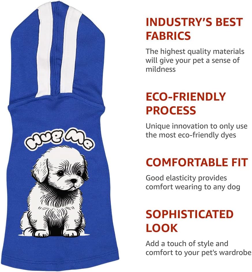Hug Me Dog Shirt with Hoodie - Cute Kawaii Dog Hoodie - Cool Dog Clothing - Royal White, M