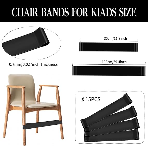 15 PCS Chair Bands for Kids with Fidgety Feet, Flexible Seating Classroom Furniture Rubber Bands for Kids, Fidget Bands for School Classroom Chairs and Desk, Ideal for ADHD, Autism, Hyperactivity