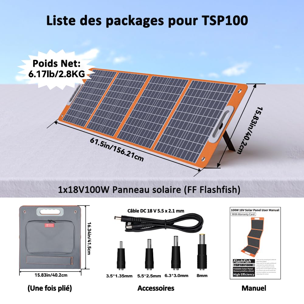 FlashFish 300W Generateur Electrique Portable avec Panneau Solaire 100W, 179,2Wh Batterie LiFePO4, Charge Rapide de 0 à 80% en 1H, Fonction EPS, Station Électrique pour Camping, RV, Voyages, Urgence