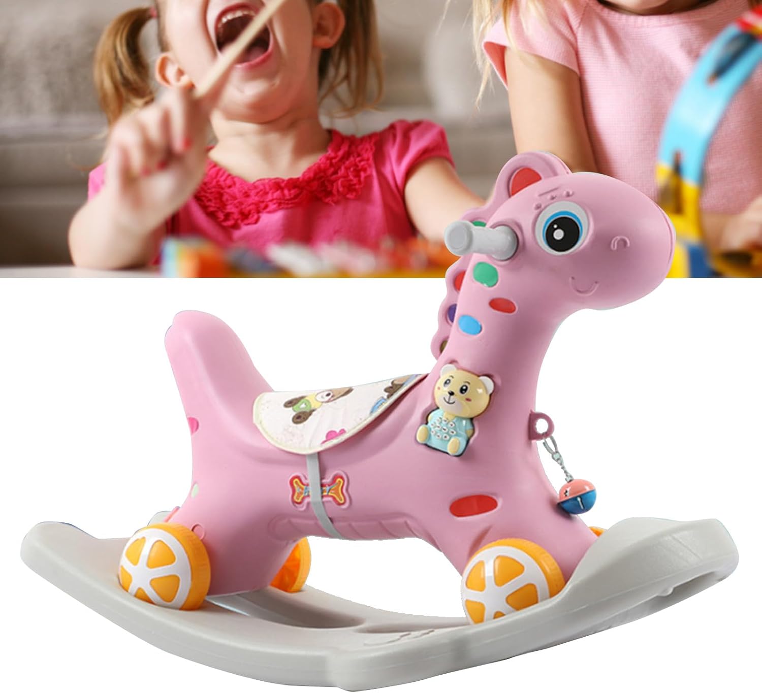 Rocking Horse, Toy for Toddlers, Removable, Safe Backrest, Fine Workmanship, Cute Rocking Horse for Riding on for Children Aged 3 and Over (Pink)