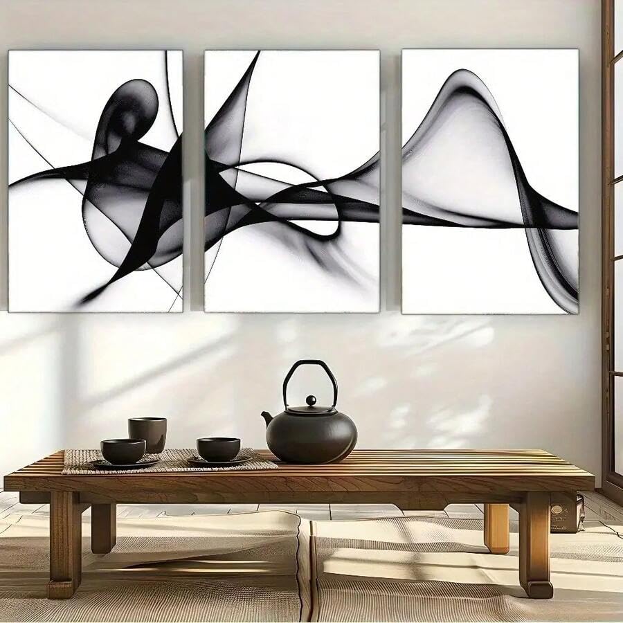 Affiche murale abstraite noir et blanc tableau moderne salon grand format 50x70