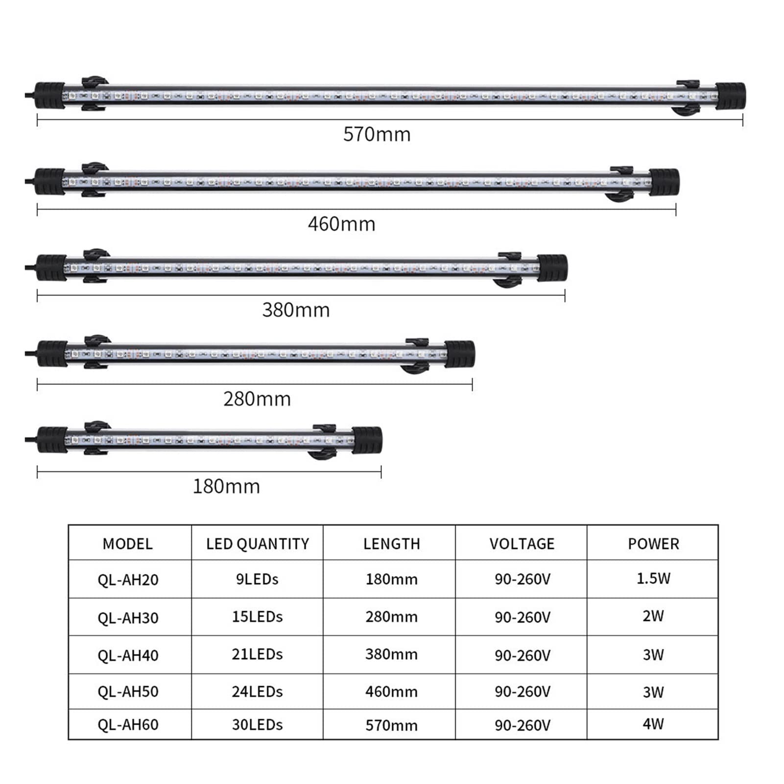 Luz de Acuario 18-57cm Control Remoto Lámpara de Buceo Lámpara Colorida Lámpara de 90-260v para Plantas Pecera Uso Anfibio Esencial (Color : SZD-Q60RGB)
