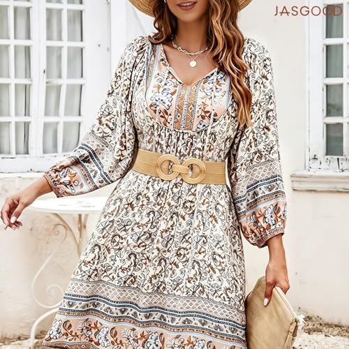 JasGood Stroh Geflochtener Elastischer Breiter Gürtel für Damen Taillengürtel Rattan Flechtgürtel Gewebter Boho Gürtel für Kleider mit Mode Goldschnalle
