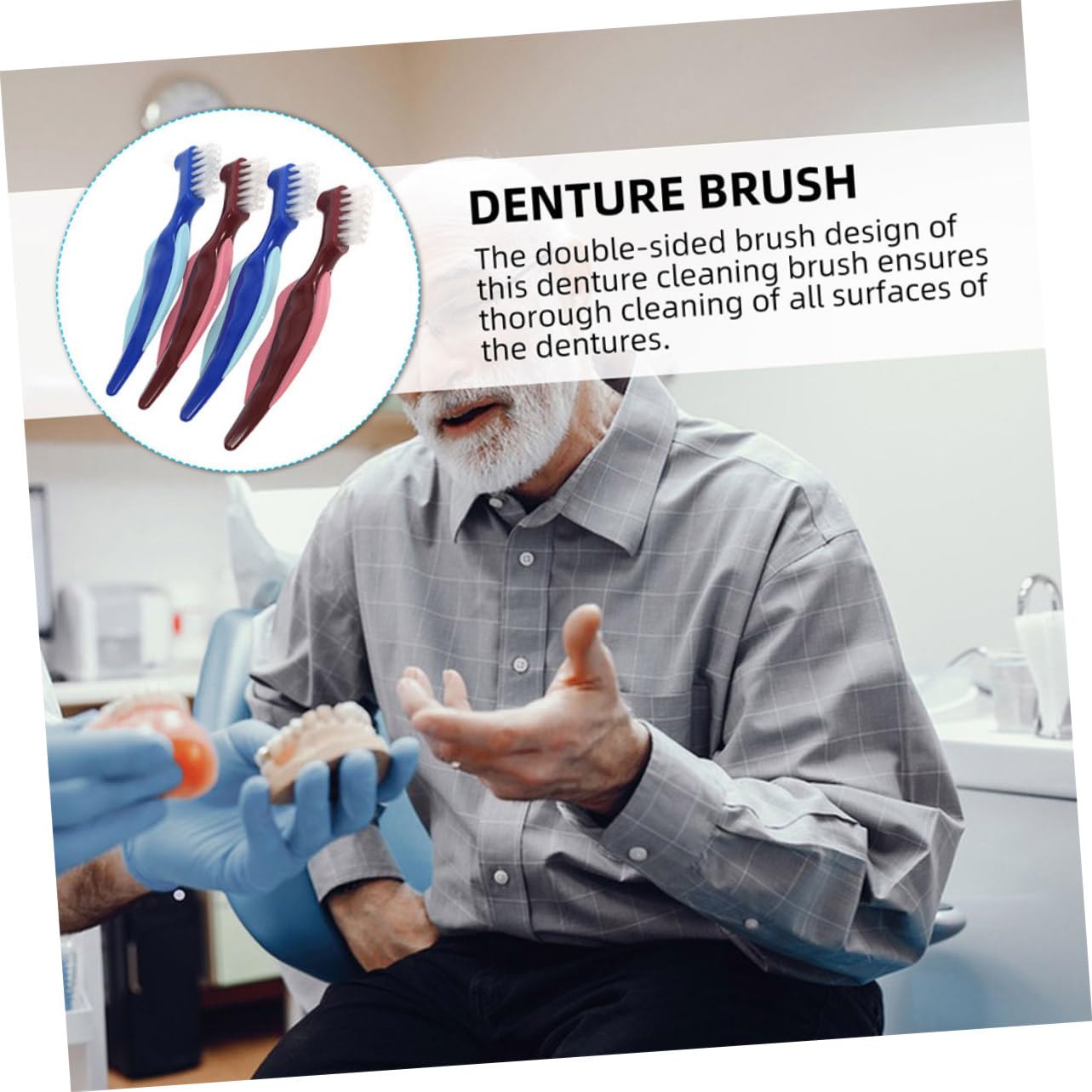 KOMBIUDA 10pezzi Spazzolino Per Dentiera Con Setole Morbide Spazzola Doppia Faccia Per e Pulizia Protesi Per Anziani e Portatori Di Apparecchi Colori