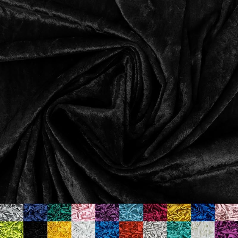 Ice Fabrics Stretch Crushed Velvet Fabric by The Yard - 60/62" Wide Soft Velvety Fabric for Sewing Apparel, Upholstery, Curtains & Decor - 250 GSM - 20% Vertical Stretch - Black - 30 Yards Roll